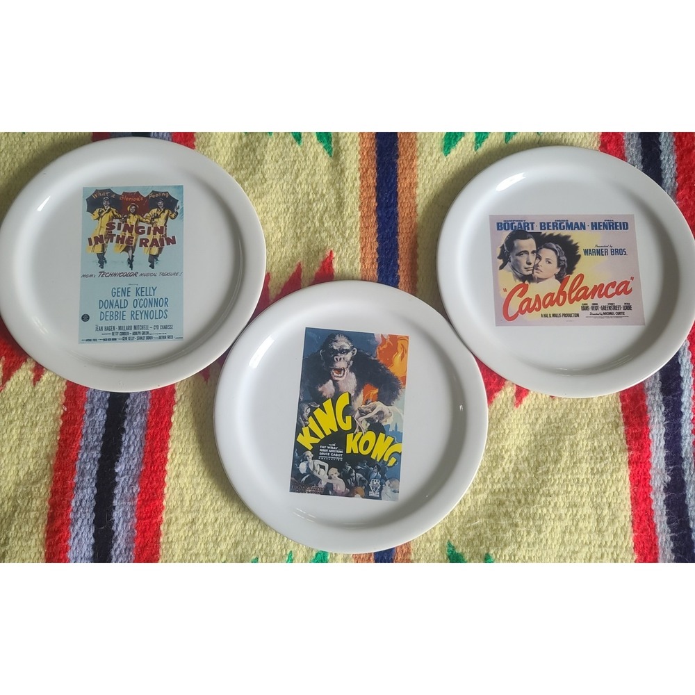 Pottery Barn 2002- 3‎ Classic Movie Plates King Kong Casablanca Singin' Rain